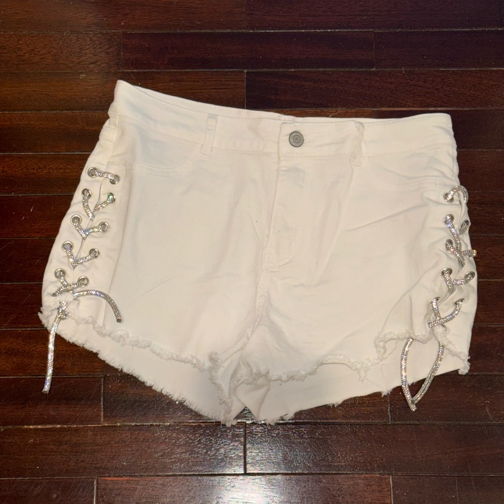 White Embellished Women Shorts